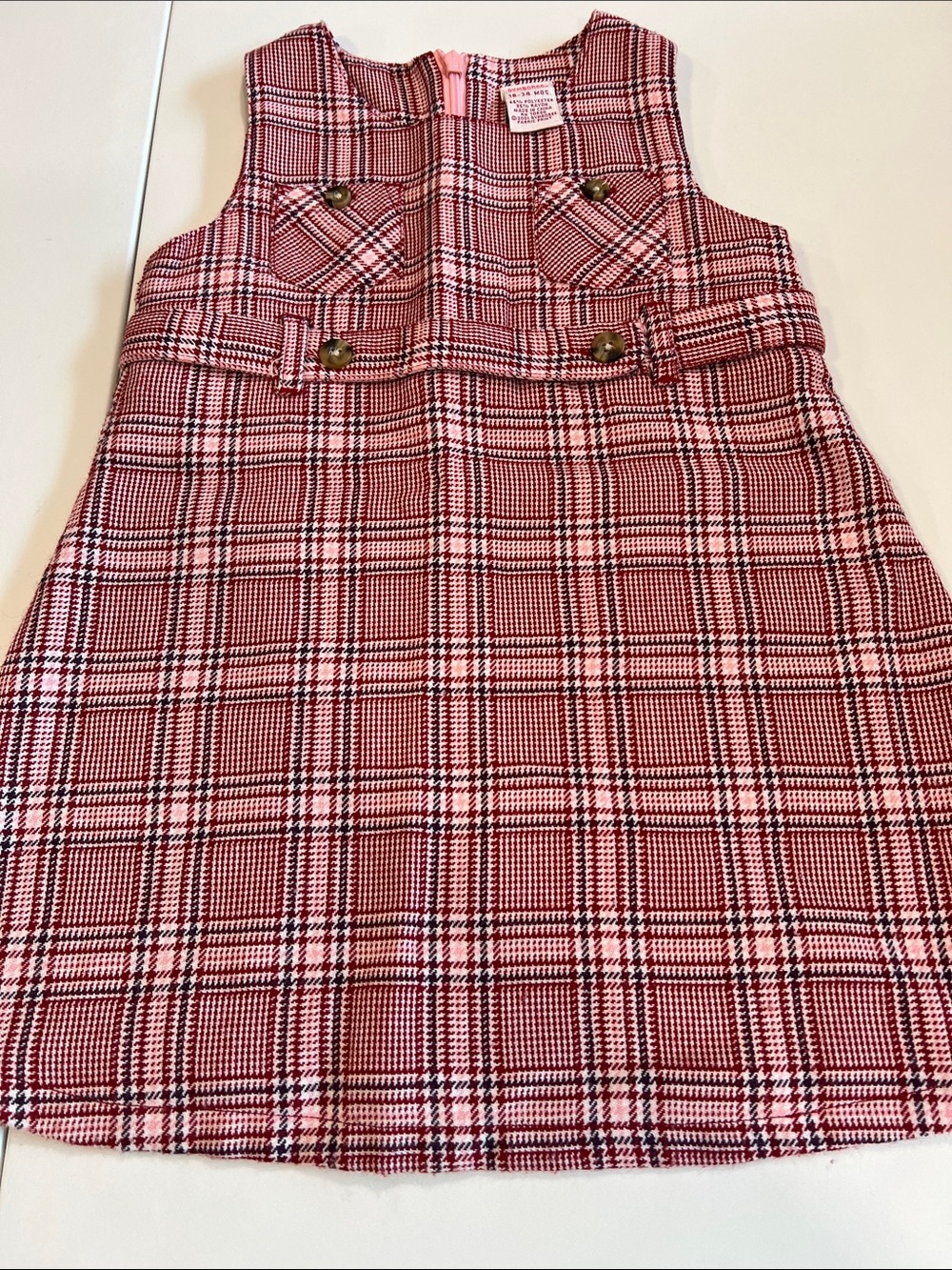 Vintage Gymboree Magenta, Pink, White Plaid Pinafore Dress - fall formal dress‎
